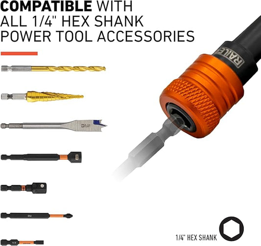 Railer Bit Holder Keychain 5pc - 1/4 inch Hex Shank Bit Holders - Quick-Change Design for Nut Driver, Screwdriver & Drill Bits, Include Keychain Carabiner (Multi-Color)