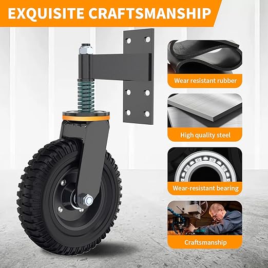 Gate Wheel, 8??Heavy Duty Fence Gate Wheel, Made of Fine Iron Solid Rubber, Maximum Weight Capacity 750 Lbs, Corrosion and Rust Resistant, for Wood Gates and Metal Pipe Gates. (Yellow Upgrade)