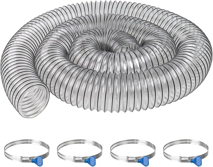 PVC Dust Collection Hose 3" x 10', 3 Inch Dust Collector Hose for Shop Vacuum,Woodworking Dust Collection Systems,Puncture Resistant Flexible Clear PVC Fume Debris Dust Hose Tube w/Carbon Steel Wire