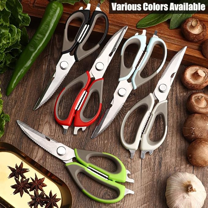 2 Pcs Heavy Duty Kitchen Shears with Magnetic Holder for Fridge, Multi-function Kitchen Magnetic Scissors for Food - Come Apart Design, Rust-Resistant (White and Green)