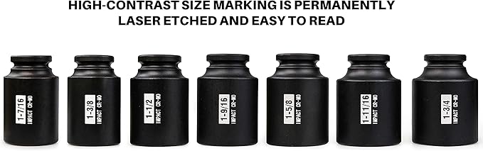 SEKETMAN 7Pcs 1/2" Drive Deep 6-Point Impact Socket Set/Spindle Nut Impact Socket Set, Inch, Cr-Mo,1-3/8-Inch - 1-3/4-Inch