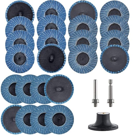 24 Pcs 2 inch Roll Lock Flap Discs with 1/4" Holder Die Grinder Attachments T27 Zirconia Flat 36/60/80 Grit Grinding Wheels for Surface Prep
