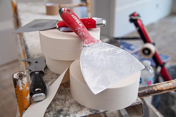 8" Soft-Grip Stainless Steel Drywall Joint Knife - LEVEL5 | Pro-Grade | Comfortable Finishing Hand Tool | Metal Hammer End | Sheetrock Gyprock Plasterboard Mud | 5-144