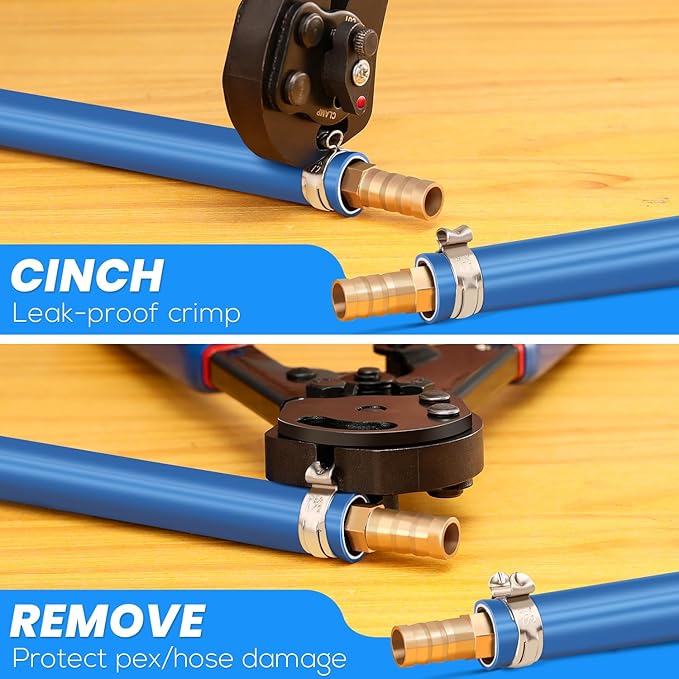 2 IN 1 Ratchet Pex Crimping Tool Pliers Cinch and Remove Combo Function Professional Pex Crimper Long Handle Pex Pinch Tool Pex Pipe Crimp Tool for 3/8" to 1" Stainless Steel Clamps