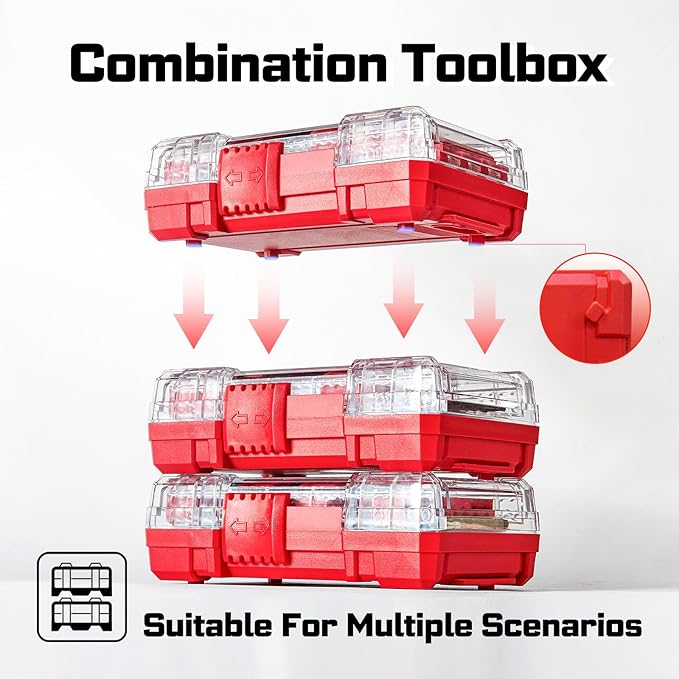 1Pc Red Storage Box Case, small parts box with detachable divider, Screwdriver Bit Set Box