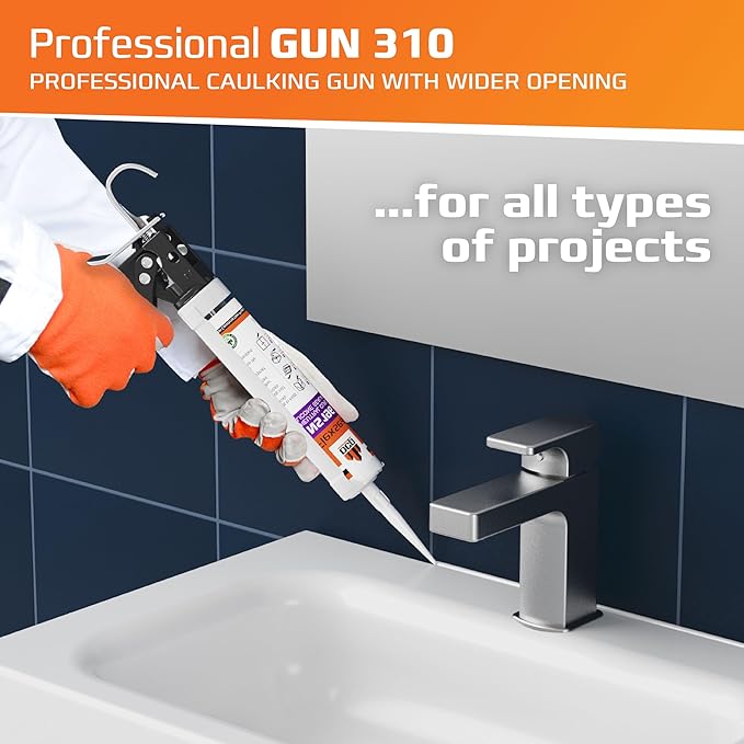 DCP Professional Gun 310 Caulking Gun with Wider Opening 10 oz. - Manual Caulking Tool Gun Suitable for Silicone, Polyurethane & Acrylic Caulk - 12:1 Thrust Ratio Hand Caulk Gun with Wider Opening