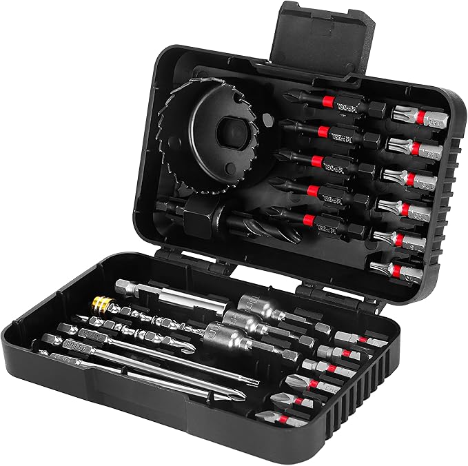 HUHAO Magnetic Nut Driver Set 27PCS, PH2 Impact Driver Bit Set, Deep Nut Drivers for Impact Drill,Extension Rod, Hole Opener, Nut Driver with Case