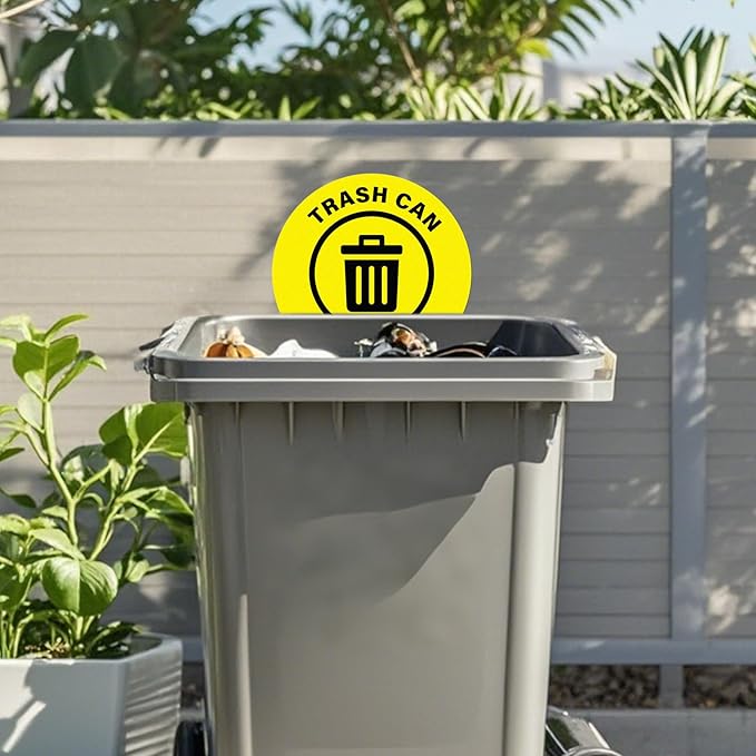 5 Pack Trash Can Sign 17횞17 Inches Large Self Adhesive Sticker Caution Safety Vinyl Waterproof Signage for Industrial Workplace Business Office