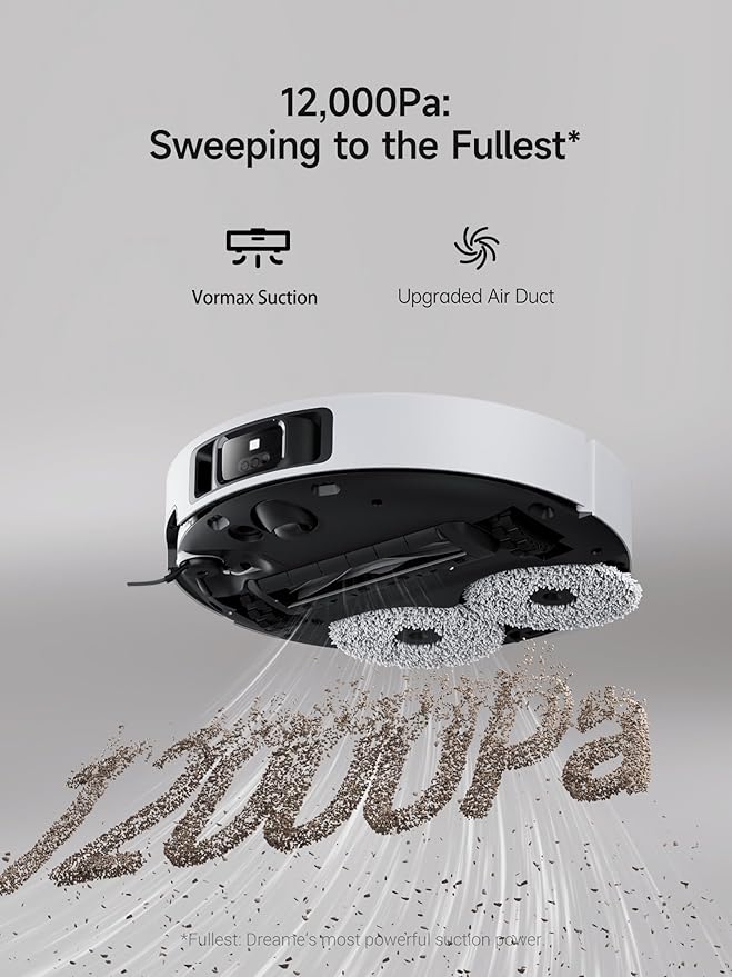 DREAME X40 Ultra Robotic Vacuum with Removable & Liftable Mop, 12,000Pa Suction, Side Brush Extensive Cleaning, 158째F Mop & Washboard Self Cleaning, Auto-Empty, Auto Refill, liftable Brushes White