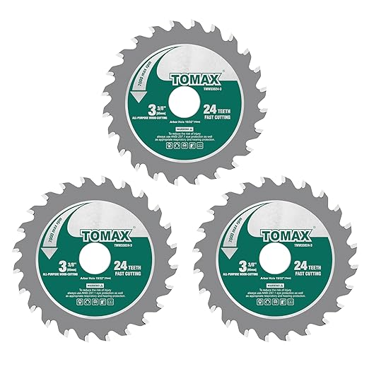 TOMAX (3 Pack) 3-3/8-inch 24T Circular Saw Blade, Carbide Tipped Fast Cut TCT Blade for Rockwell Versacut Versa Cut Rk3440k, Makita Cordless 3-3/8" Sh01w, Craftsman Nextec, Arbor Size 19/32-inch