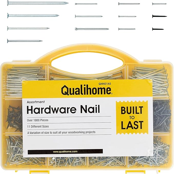 Top Quality Nail Assortment Kit ??Over a 1800 Multipurpose Hardware Nails - 11 Different Sizes ??Non Bendable & Sturdy - Compact Organized Box