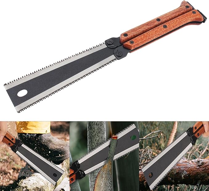 Hand Saw 5.62 Inch Mini Double Edges Pull Folding Saw Portable Hand Wood Saw for Hard/Soft Wood/Camping Saw with SK5 Blade, Safety Latch, Gifts for Men