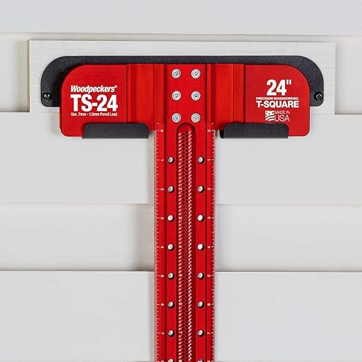 Woodpeckers T Square, 600 MM, Precision Woodworking T-Square Ruler, Built-in Edge Support, Scribing & Shelf Pin Guides, Rack-It Mount, Made in USA