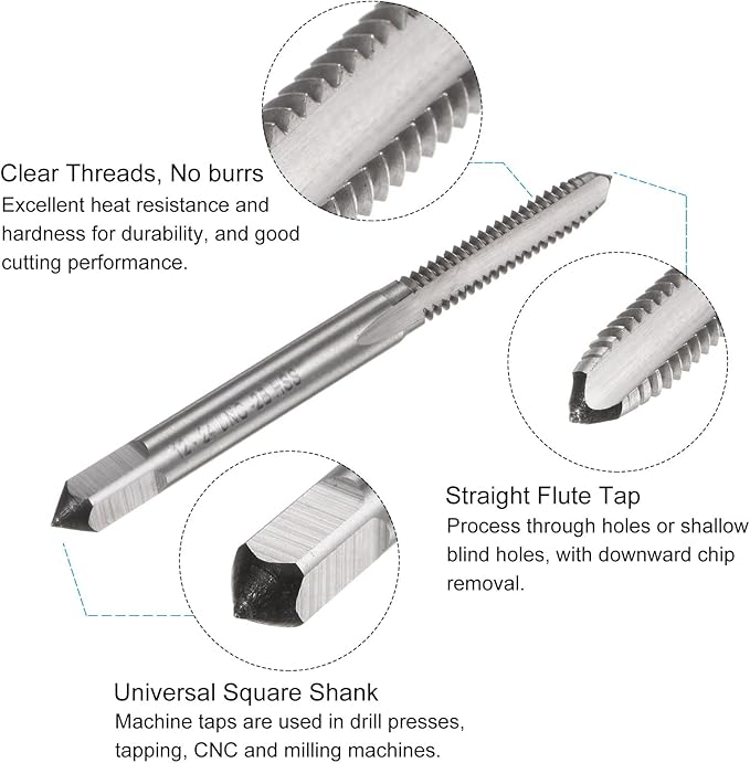 uxcell Tap and Drill Bit Set, 12-24 UNC Thread Tap & 11/64" Black Oxide Twist Drill Bit, Straight Flute Tap Tapping Threading Repair Tool Kit