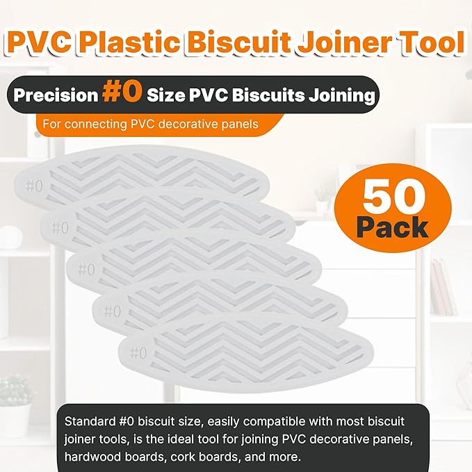 50 Pack PVC Plastic Biscuit Joiner Tool #0, White Joiner Biscuits for Connecting PVC Decorative Panels, Woodworking, Biscuit Connector for Furniture Frames, Door Frames, Countertop Joiner