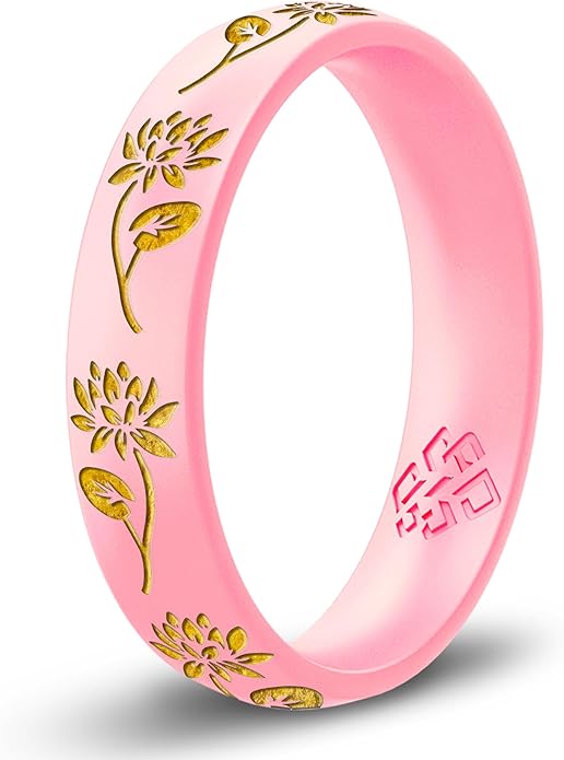 Knot Theory Birth Flower Silicone Ring for Women - 4mm Comfort Fit Wedding Band Engagement Ring