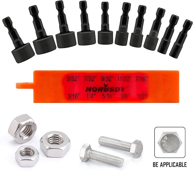 HORUSDY 22-Piece Power Nut Driver Set for Impact Drill, SAE and Metric, 1/4??Nut Driver Hex Keys, Hex Head Drill Bit Set