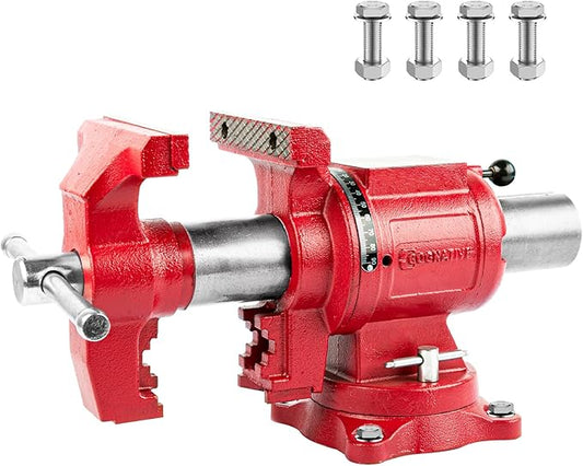 COGNATIVE Upgraded UPG 5-Inch Terminal Location Bench Vise with Ductile Iron Bench Vise 360째 Multi-Purpose Bench Vice with Anvil and Positioning Pins, Clamp force 8800lbs, Red Swivel Vise