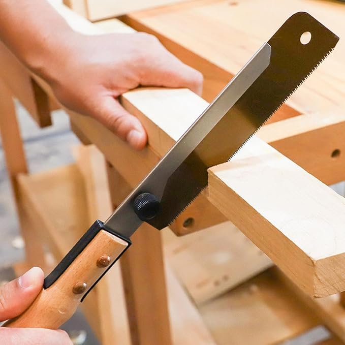 Small Woodworking Hand Saw SK5 Carbon Steel Bamboo Log Handle for Gardening and Outdoor Projects 7 Inch Double Sided Teeth Flush Cut Saw for Woodworking