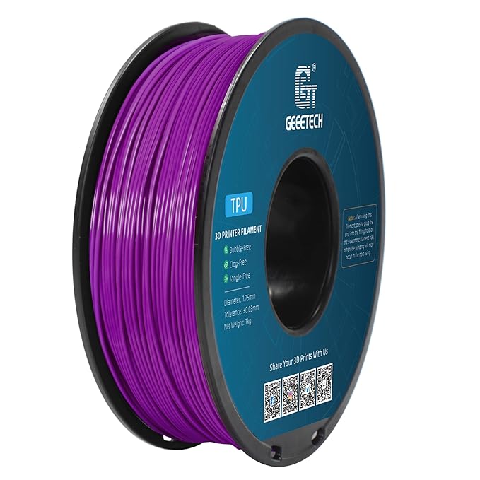 Geeetech TPU Filament 1.75mm ??95A Flexible 3D Printer Filament with High Elasticity, 1KG (2.2lbs) Spool, Dimensional Accuracy 짹0.03mm, Fits Most FDM Printers (Purple)
