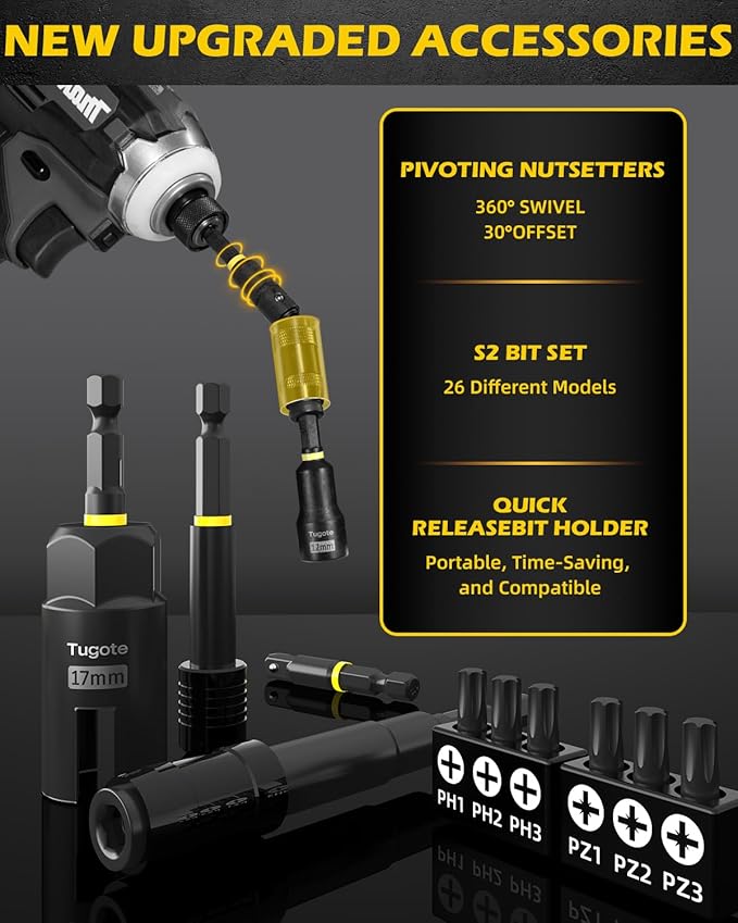 61PCS Impact Nut Driver Set - Magnetic Deep Nut Drivers for Drills Metric & SAE, Socket Adapters, Wing Nut Driver, 1/4'' Quick Change, Bit Extension, Pivoting Nutsetter, S2 Steel Bits, Upgraded Box