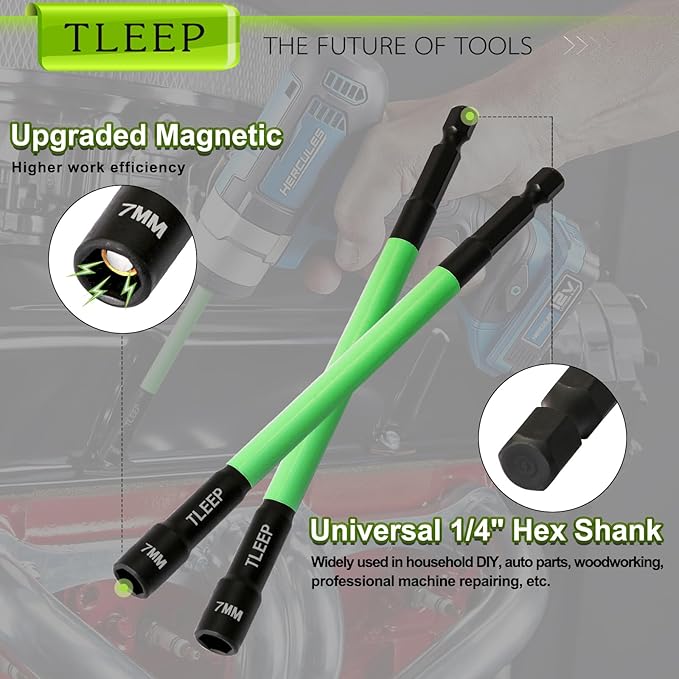 150MM 7mm Magnetic Power Nut Driver Set for Impact Drill, 1/4" Hex Head Drill Bit Set SAE Screwdriver Socket Set, Chrome Vanadium Steel Quick Change Chuck Socket Wrench Nut Setters