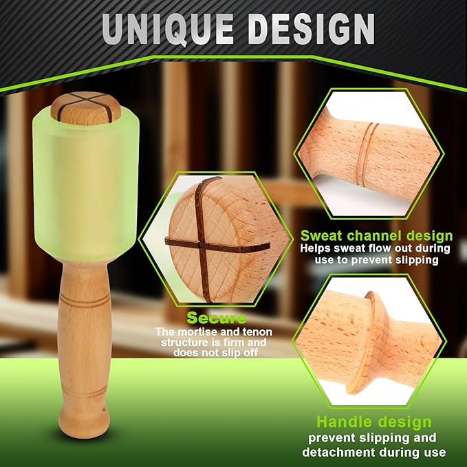 Wood Carving Mallet 12 oz - Non-Slip Woodworking Hammer for Chisels, Gouges & Carving Tools, Light Green Urethane Head