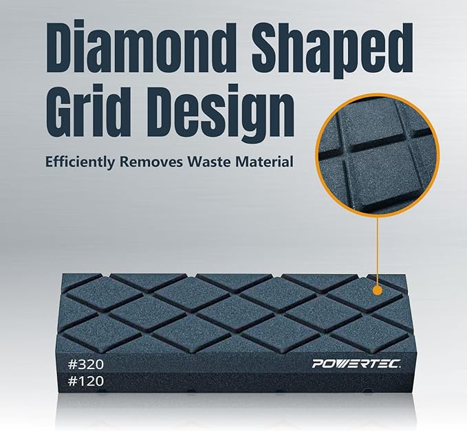 POWERTEC Large Flattening Stone, 120/320 Dual Grit Sharpening Stone Flatener, Diamond Grooves Sharpening Stone Fixer for Whetstone, Wet stone, Waterstone, Oil Stone (72124)