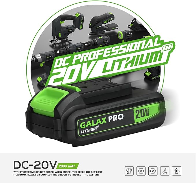 GALAX PRO 20V Cordless Mini Circular Saw 4-1/2" - 2.0Ah Battery, Laser/Rip Guide, 2 Blades(24T+60T), 3400RPM, 1-11/16" Cutting Depth