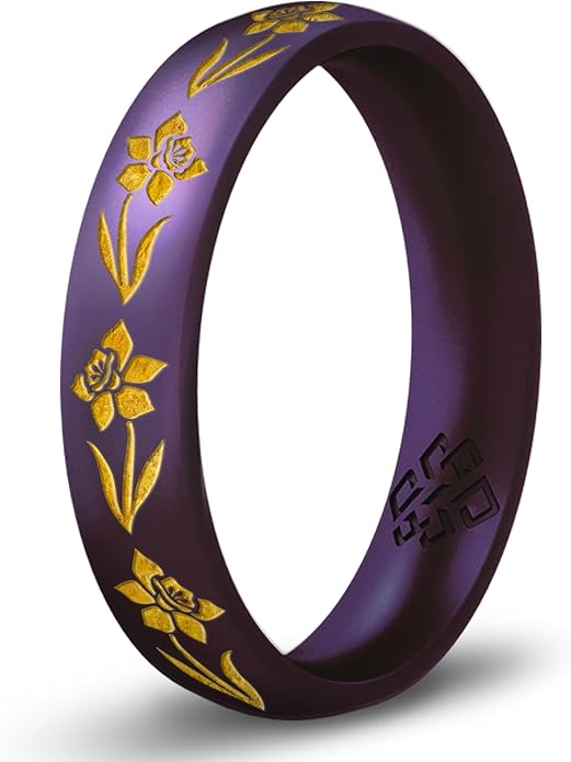 Knot Theory Birth Flower Silicone Ring for Women - 4mm Comfort Fit Wedding Band Engagement Ring