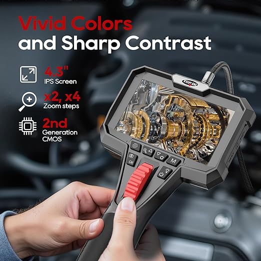 TOPDC Two-Way Articulating Borescope Camera with Light, Industrial Endoscope with 0.24in Articulating Snake Camera, 1920P HD Video Inspection Scope for Automotive & Aircraft Mechanics, 6.5ft