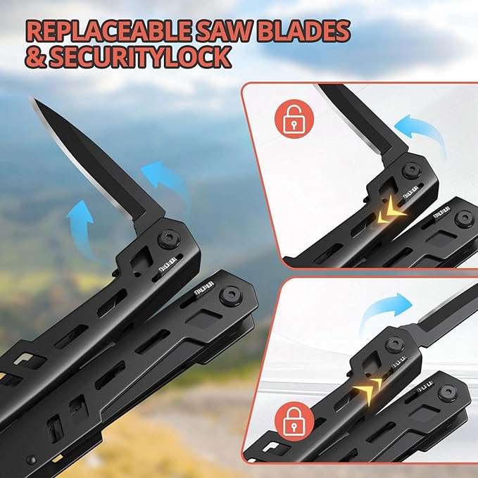 Multitool 17-in-1 Stainless Steel Multi Tool with Pocket Knife Needle Nose Pliers Bottle Opener Screwdriver Self-Locking Professional Multi-Tool for Outdoor Survival Gifts for Men(Black)
