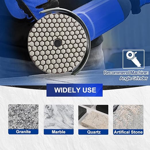 SHDIATOOL 5 - Inch Dry Diamond Polishing Pads Grit 200 for Granite Marble Quartz(7-Pack)