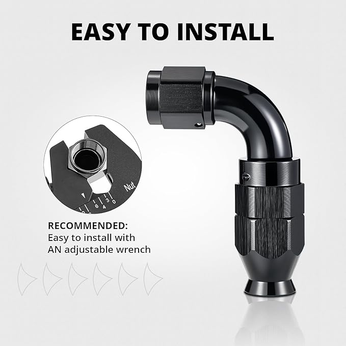 EVIL ENERGY 6AN 45 Degree PTFE One Piece Full Flow End Hose Fitting Aluminum Black 2PCS