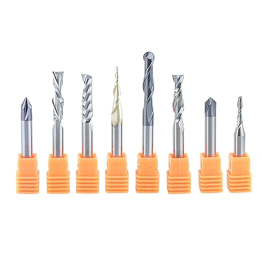 SpeTool 8Pcs Carbide CNC Router Bits Set 1/4 Inch Shank for Woodworking Detail Carving Trimming V Groove Engraving Slotting Mortise