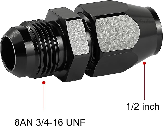 EVIL ENERGY 8AN Male to 1/2" Hardline Compression Fitting Adapter Aluminum Black