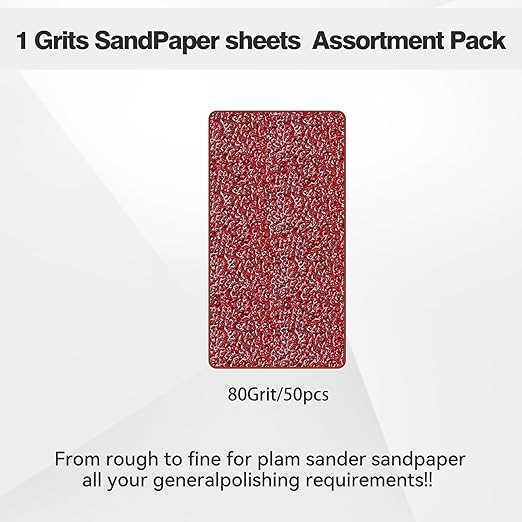1/4 Sandpaper Sheet ??4-1/2??x 5-1/2?? P80 Grit, Red Aluminum Oxide, Plain Backing, 50-Pack ??Sandpaper Sheets for Palm Sanders and Woodworking