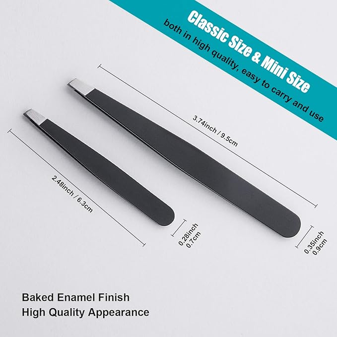 LePinko 2PCS Tweezers Set for Women and Men, Precision Tweezer kit for Ingrown hair, Facial Hairs, Chin Hair, and Splinter Removal, Professional Eyebrow Plucker Tweezers, Black