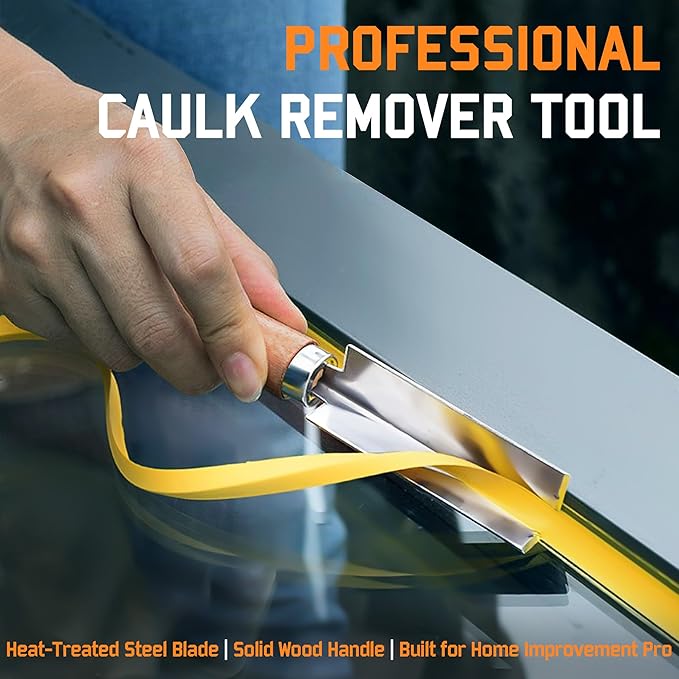 Professional Caulk Remover Tool ??Heat-Treated Caulking Tool with 90째 Sharp Blade & Solid Wood Handle, Saves Time for Home Improvement, Durable Grout & Silicone Remover Tool