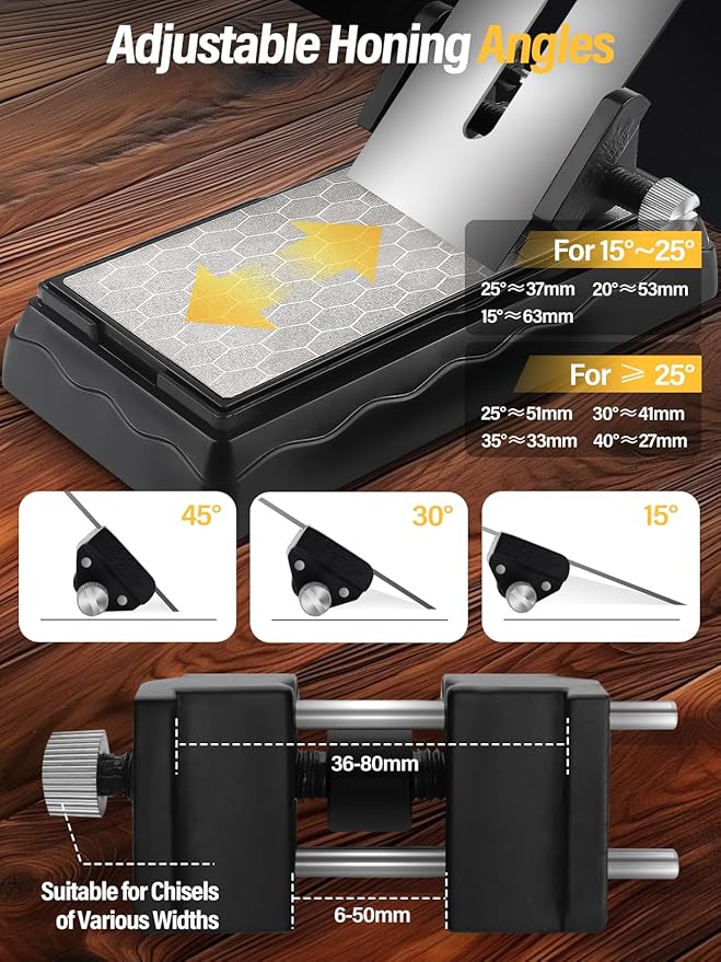 Diamond Sharpening Stones with Honing Guide, Kalolary Knife Sharpener Stone with Non-Slip Base for Chisels Planes Sharpening Stone Set Fine/Coarse Diamond Sharpening Plate with Angle Guide (600/1200)
