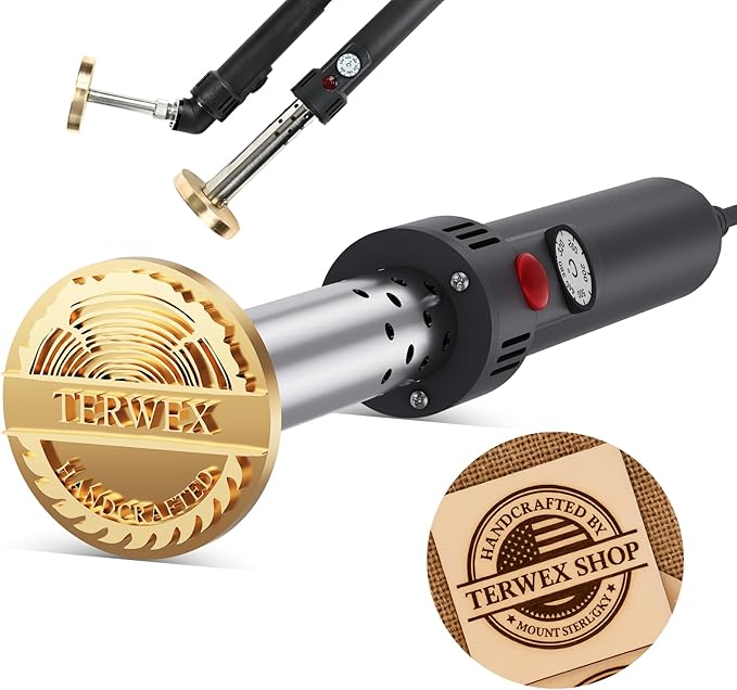 Terwex Custom Electric Branding Iron for Wood, Black Temperature-Controlled Wood Branding Iron Personalized Metal Stamp, Logo Branding Irons Letter Stamp for Leather Food, Woodworking Tools(2.5")