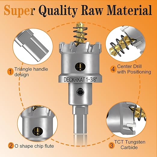 2-Pack 1-3/8" TCT Hole Saws for Hard Metal, Heavy Duty 35mm Tungsten Carbide Tipped Hole Cutters Set with Spring-Loaded Pilot Drill Bits for Stainless Steel, Metal, Iron, and Plastic