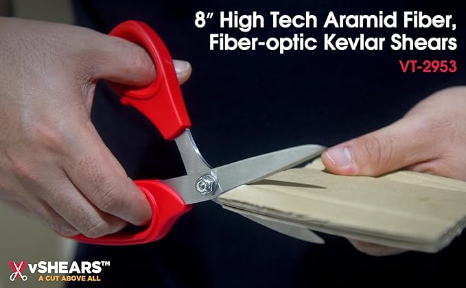 VAMPLIERS 8" Fiber Optic Kevlar Scissors Industrial Grade Carbon Steel Shears - Cuts Kevlar, Dyneema, Spectra, Vectran, Dacron, Nomex, Technora, Innegra, Carbon Fiber, Fiberglass