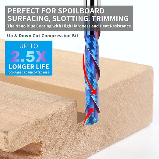 Compression Spiral Router Bit 1/2 Inch Shank, Extra Long 5 Inch Overall Length, 3 Inch Cutting Length, UP&Down CNC Router Bits for Woodworking Milling Slot Mortise