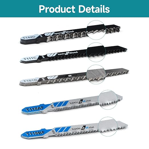 40 Pcs Jigsaw Blades Set with Case, 9 Types of Assorted T-Shank Replacement Jigsaw Blades, for Wood,Plastic and Metal Cutting