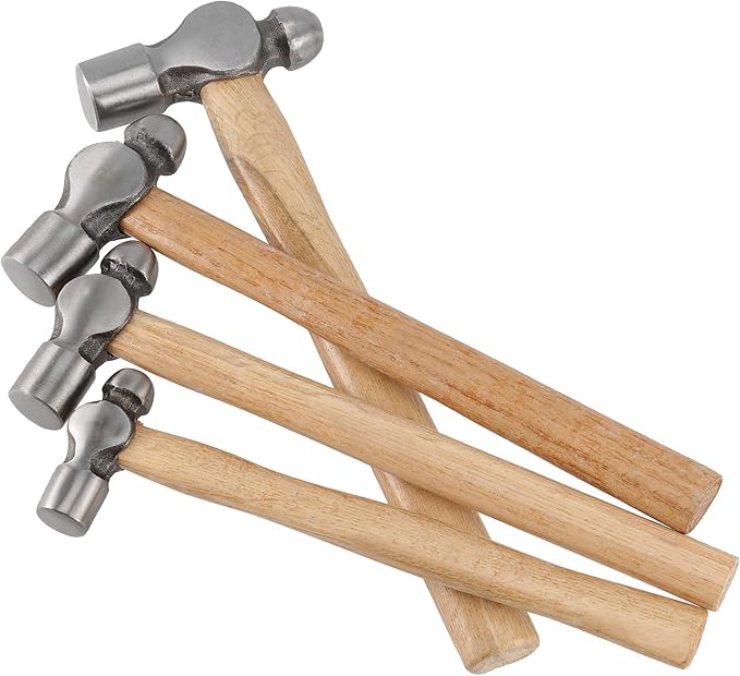 4 PCS Ball Peen Hammer, 8 OZ,16 OZ, 24 OZ, 32 OZ Ball Peen Hammer Set with Wooden Handle and Non-Slip Shock Absorbing Grip for Metal Rivetc