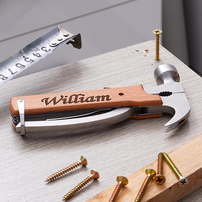 Custom Pocket Knife for Men, Personalized Gift for Men, Custom Engraved Multitool, Multiple Tools for Wooden Handle, Cool Birthday, Christmas, Fathers Day Gift for Dad, Husband, Grandpa