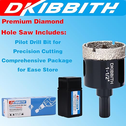 1 1/2" Diamond Hole-Saw Bits with Pilot Drill Bit - 1.5" Diamond Tipped Tile Hole Saws with Guiding Bit for Accurate Drilling, for Porcelain Tile Ceramic Pottery Granite Stone Glass Bottles 38mm