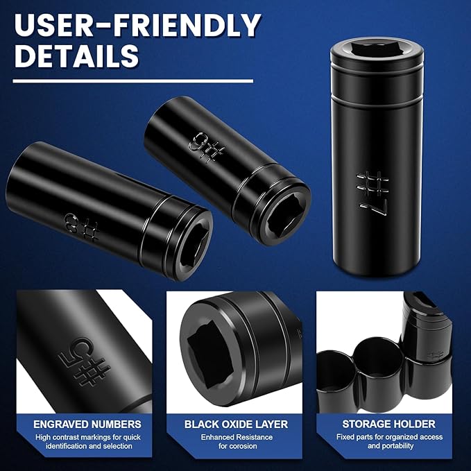 70700 Tap Socket Set, 11-Piece 1/4" & 3/8" Drive Taps Sockets Adapter for Metric & Standard Taps, Compatible with 1/2" and 1/8" NPT, Includes Non-M.C.T.I. Standard Tap