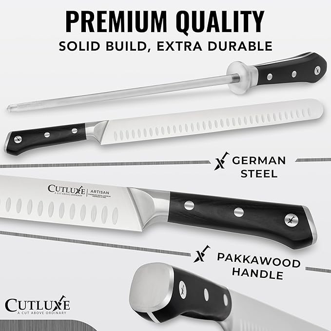 Cutluxe Butcher Knife Set ??BBQ Brisket, Breaking and Boning Knives, Honing Rod ??Carving Knife Set for Meat Cutting, Ultra Sharp German Steel, Full Tang, Ergonomic Handles ??Artisan Series